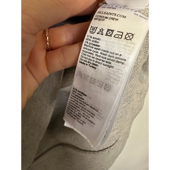 AllSaints Cordum Crewneck Sweatshirt Gray Cotton Blend Fleece Basic Men's Medium - Picture 8 of 10